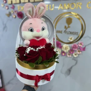 Box caja conejo + rosas rojas
