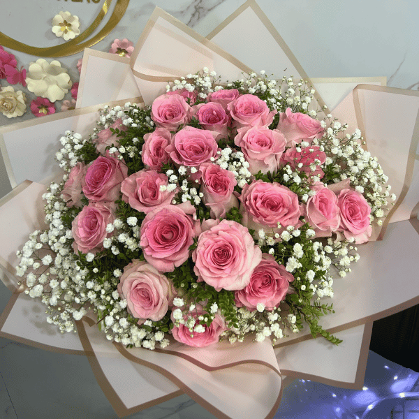 Ramo de 25 rosas rosadas