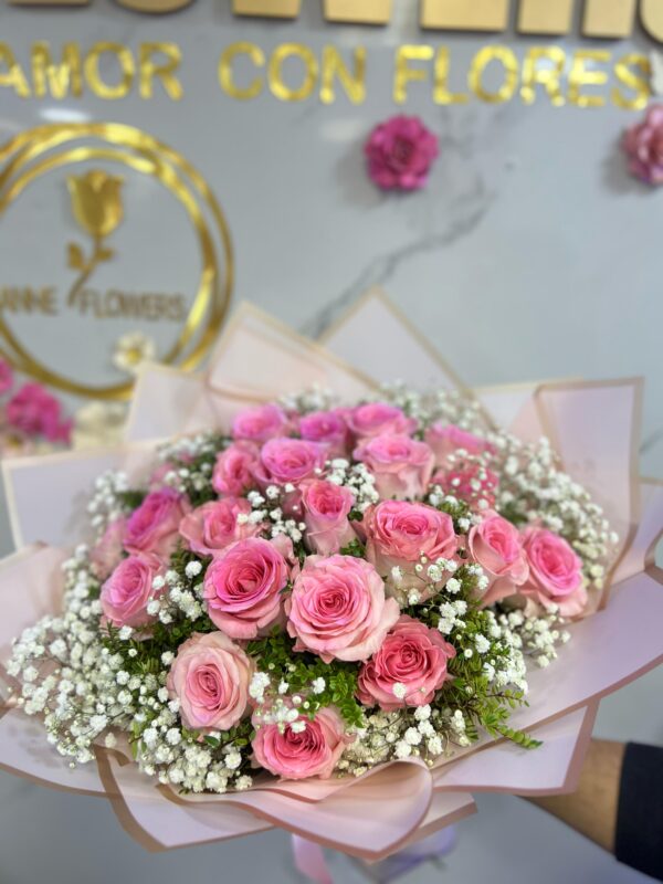 Ramo de 25 rosas rosadas - Imagen 2
