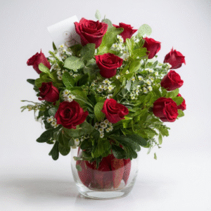 Pecera 15 rosas rojas grande