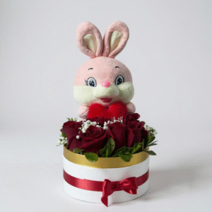 Box caja conejo + rosas rojas