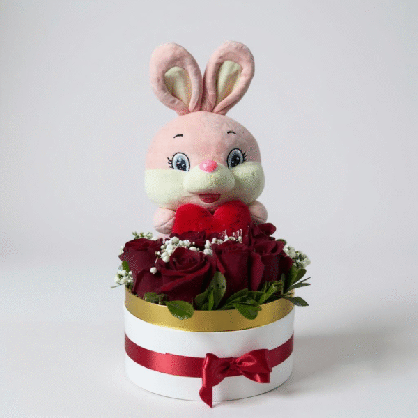 Box caja conejo + rosas rojas
