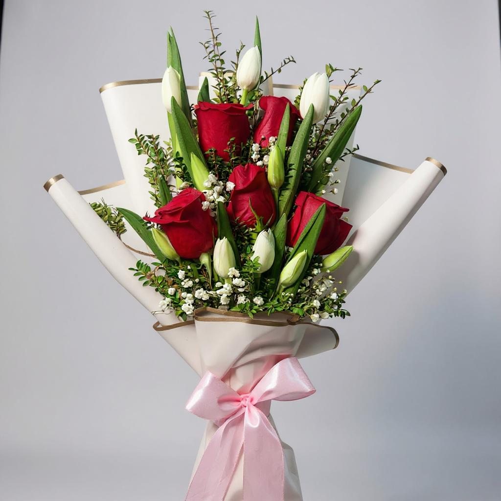 Ramo de 10 Tulipanes con 5 rosas