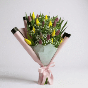 20 tulipanes en ramo escalonado amarillo/fucsia