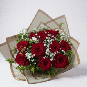Ramo de mano de 10 rosas rojas