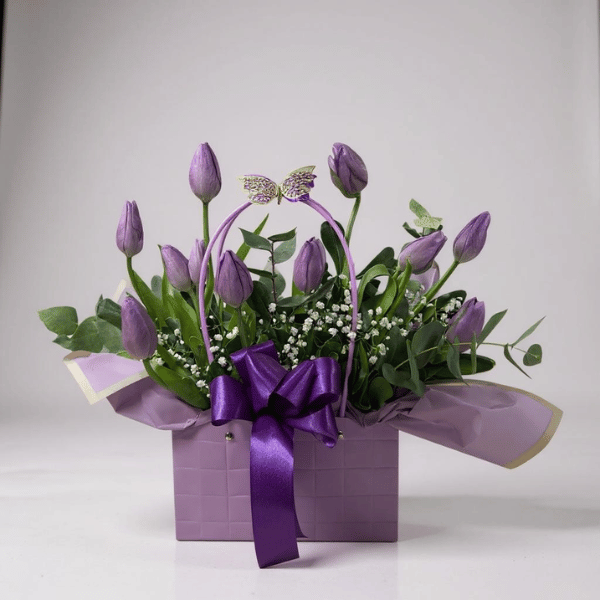 Cartera morada de 10 tulipanes