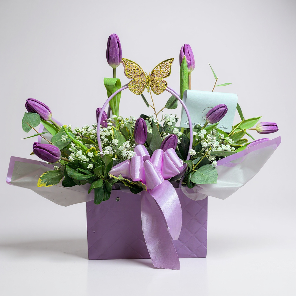 Cartera morada de 10 tulipanes