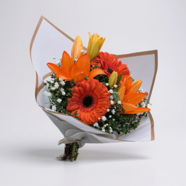 Ramo naranjo de 2 lilium y 2 gerberas