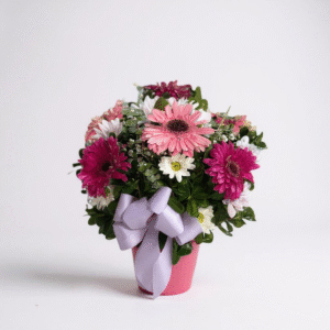 Balde de 9 gerberas rosadas y fucsias