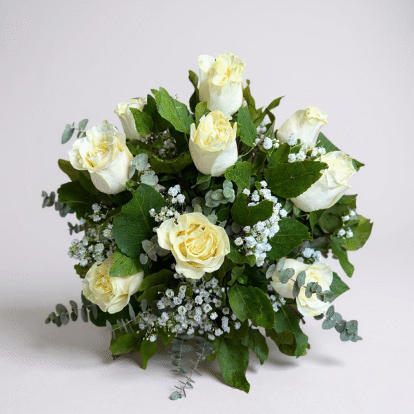 Pecera redonda de 8 rosas blancas - Imagen 2