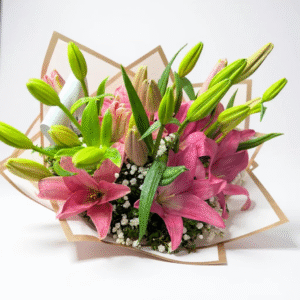 Ramo de 8 varas de lilium rosados abiertos