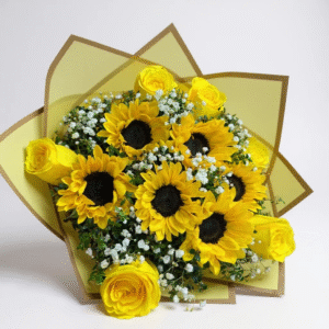 Ramo 6 rosas y 6 girasoles