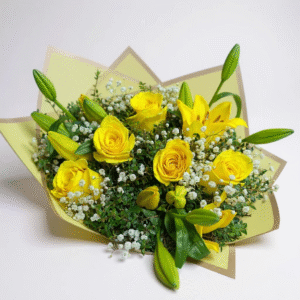 5 rosas 5 lilium amarillos