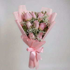 Ramo de 8 rosas rosadas escalonadas