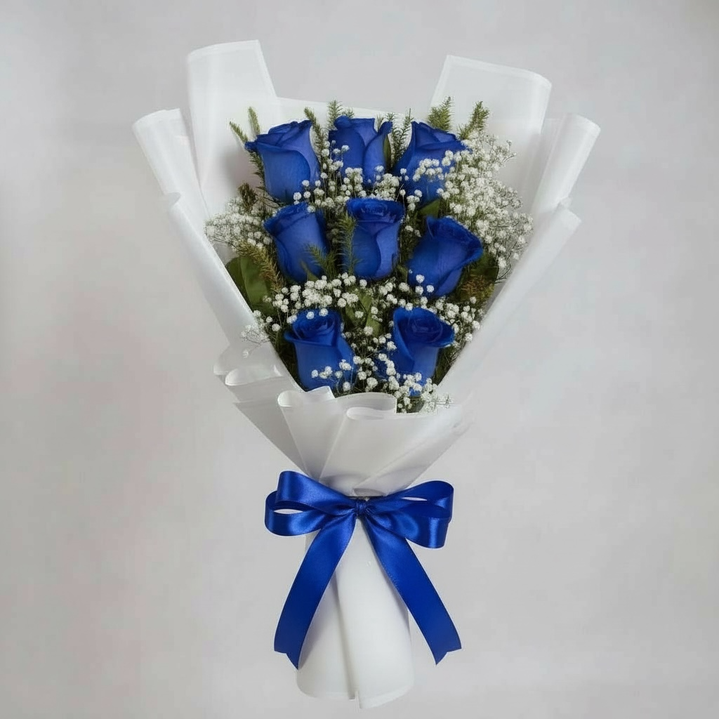 Ramo de 8 rosas azules escalonadas