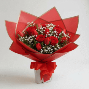 Ramo de 10 tulipanes y 5 rosas rojas