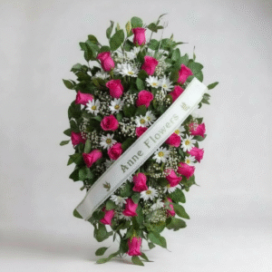 Corona 25 rosas fucsias + cinta personalizada