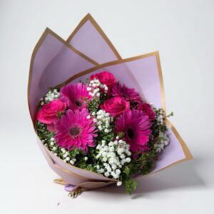 Ramo  de rosas y gerberas morado/fucsia