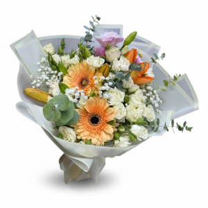 Ramo fino de mini rosas, gerberas y lilium