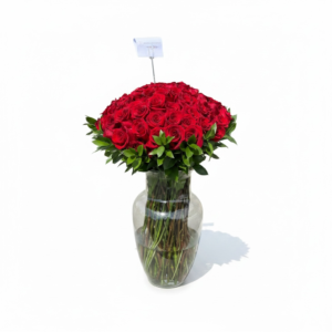 100 rosas rojas 🌹 en florero grande