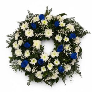 Corona de rosas azules