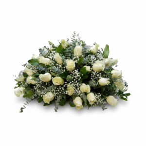 Cubre urna/cojín 40 rosas blancas