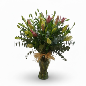 Florero de 12 varas de liliums rosados y blancos