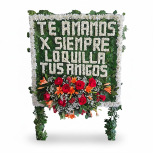 Corona grande con letras y moño de flores