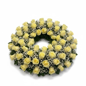 Corona circular 50 rosas blancas
