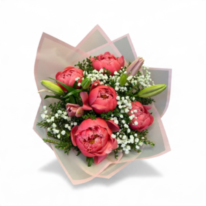 Peonias y lilium en tonos rosados