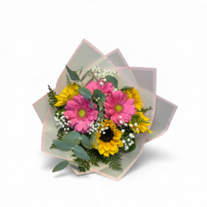 Girasoles y gerberas rosadas