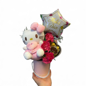 Box peluche + globo + chocolate y claveles
